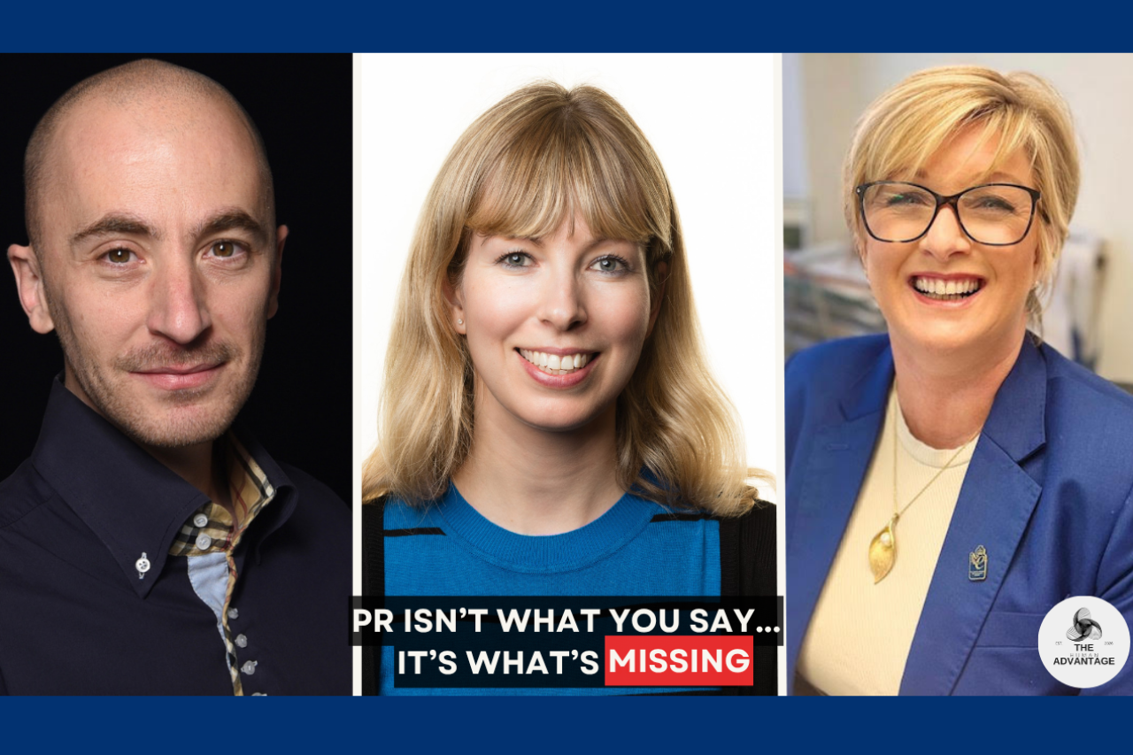 Three head and shoulders photos of people who are being interviewed for a podcast called The Human Advantage